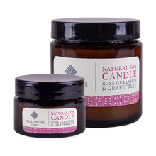 Load image into Gallery viewer, Celtic Herbal - Rose Geranium &amp; Grapefruit Natural Soy Candles
