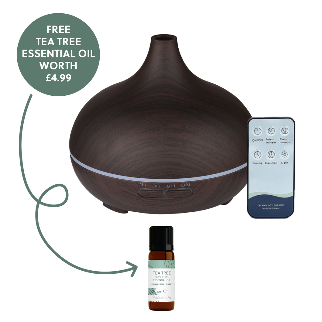 Electric Essential Oil Diffuser for aromatherapy at home - Dark Wood effect - UK Plug